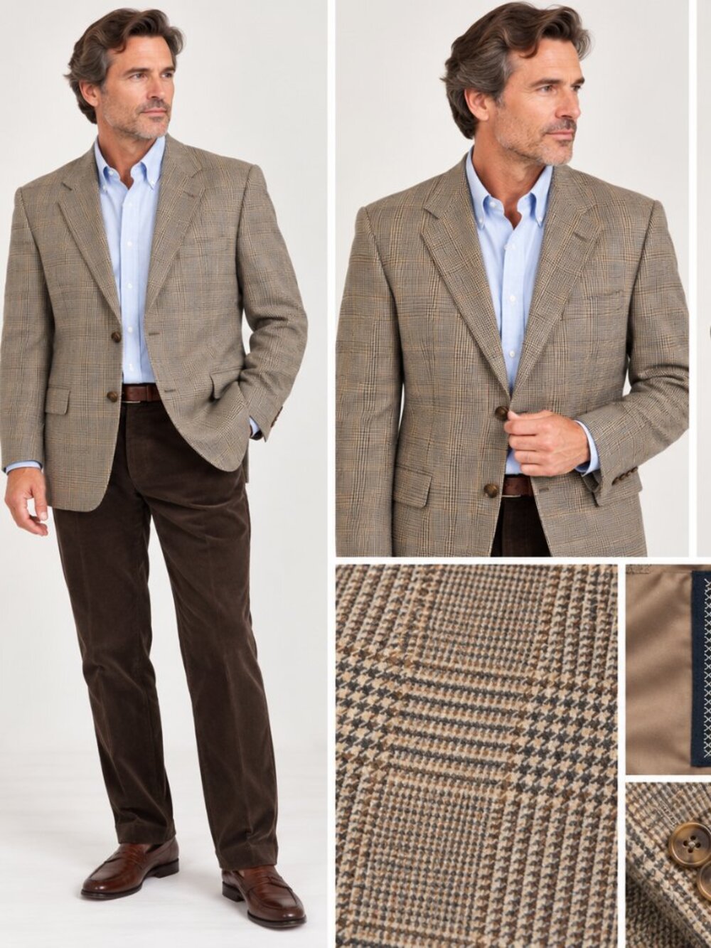 VTG Burberry Wool Tweed Plaid Blazer, Brown/Beige/Grey Tweed 40 R